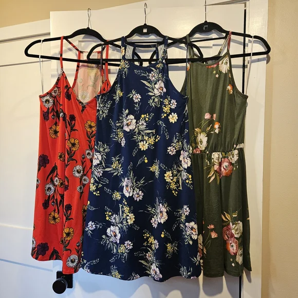 French Grey Floral Sundresses Set Of 3 - Picture 3 of 7